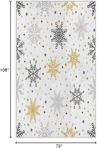 Miniatura 8 de BZRNGD - Alfombra de área de Navidad de 5 x 8 pies, lavable para dormitorio, sala de estar, estampado de estrellas de copo de nieve, alfombra suave