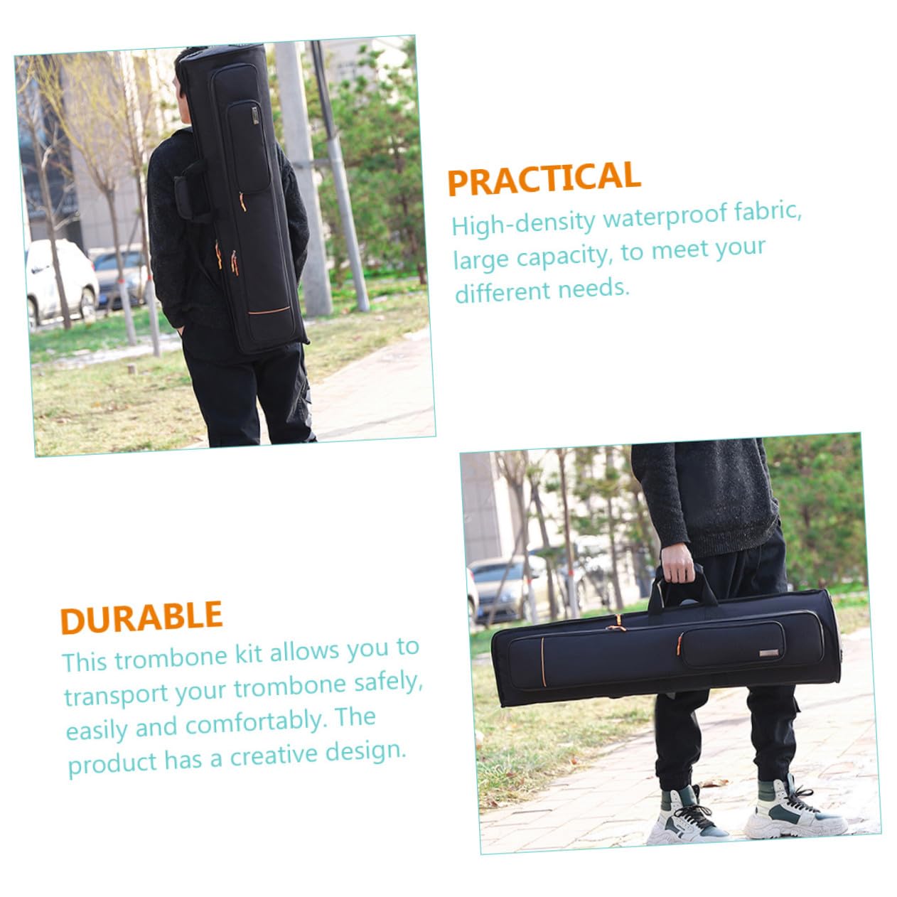 Bolsa De Almacenamiento Para Trombón Tenor En Tela Oxford Resistente Al Agua, Dos Bolsillos Delanteros y Acolchado De 16 Mm Para Protección y Comodidad