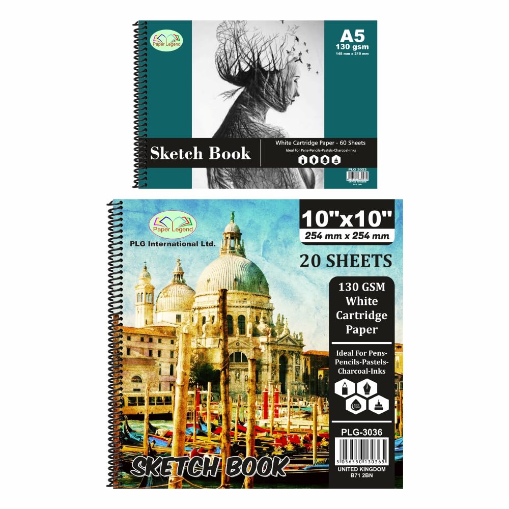Set of A5 + 10" x 10" Artist’s Sketch Pad Spiral Bound, Hardback Drawing Pads White Drawing Artist 130GSM Paper Sketch Book for Toddlers, Professionals, Drawing and Sketching (A5 + 10" x 10")
