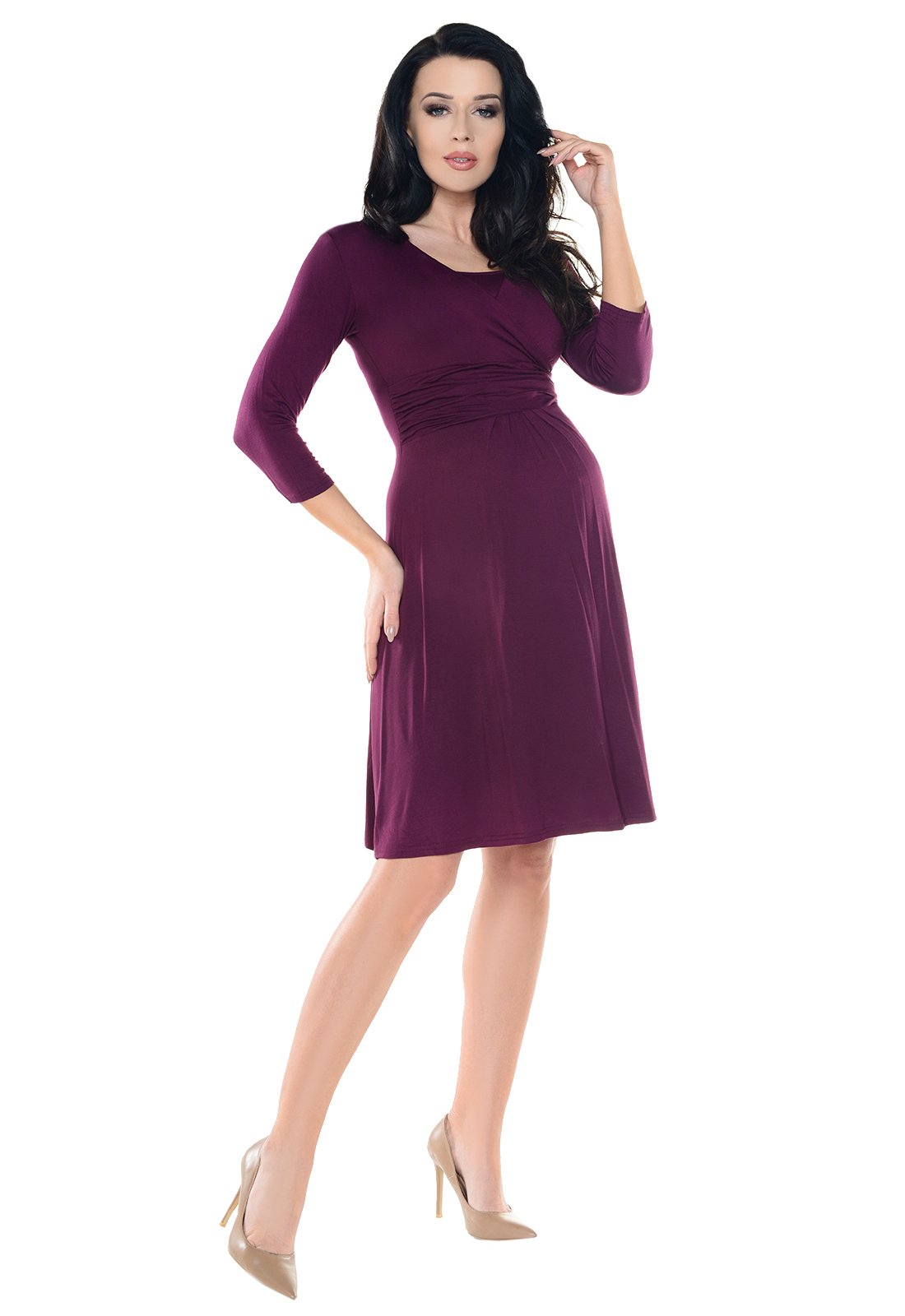 Purpless Maternity Pregnancy & Nursing Skater Dress SF7240 (16, Plum)