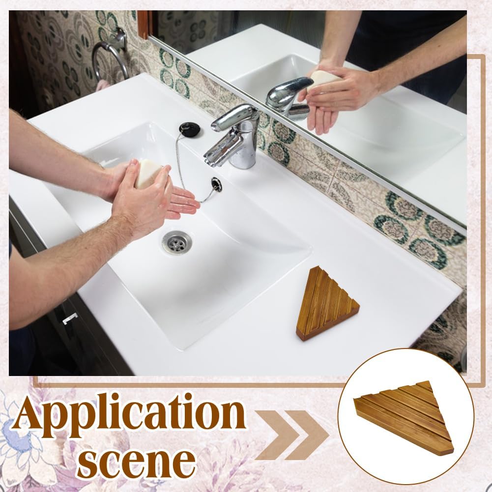 FINGERINSPIRE 2 Pcs 4.6x7.8Inch Wooden Corner Soap Dish for Shower 0.78inch Thick Triangle Shape Self-Draining Corner Wooden Soap Dish Holder for Shower Bathroom/Kitchen/Bathtub image 5