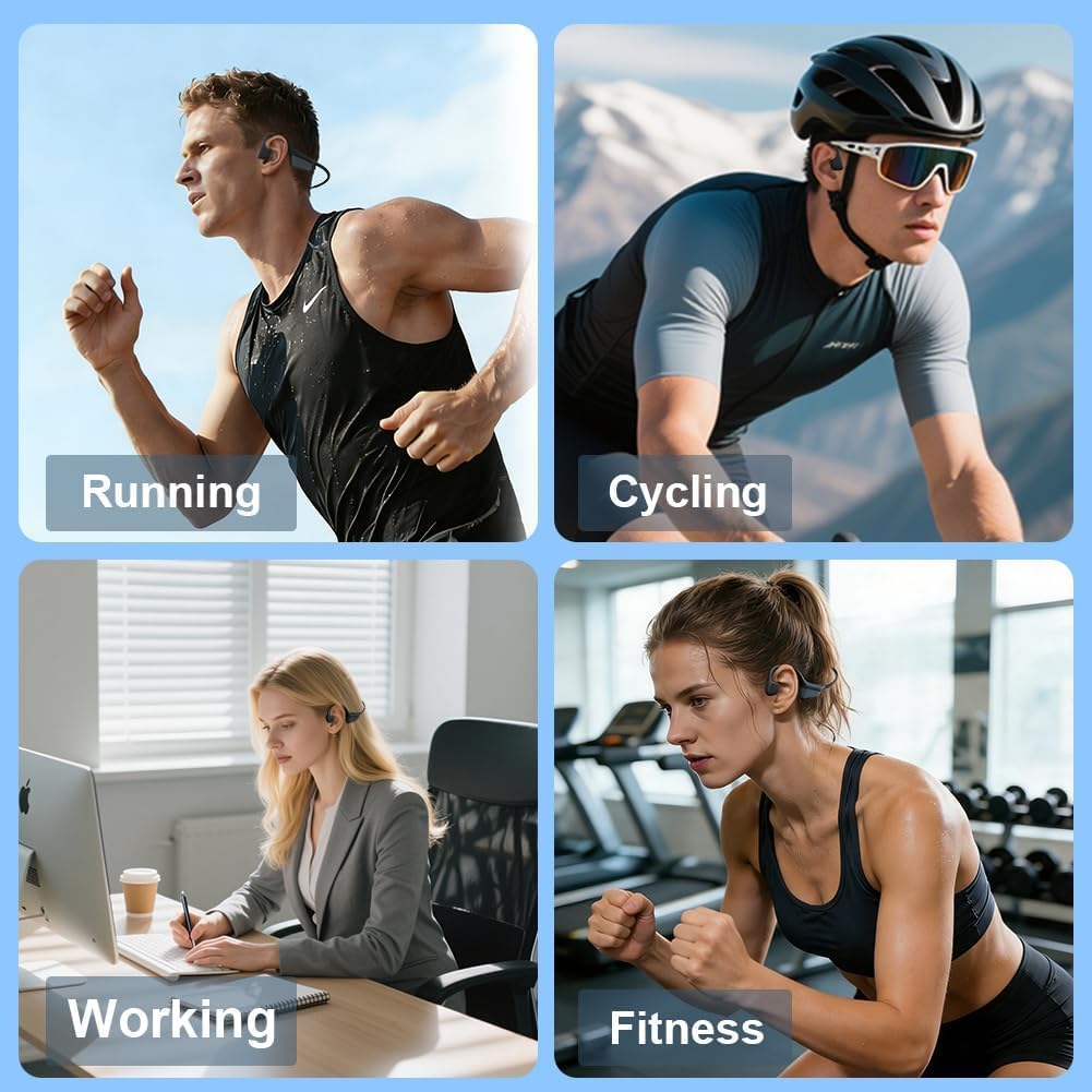 Cuffie Conduzione Ossea, Bluetooth 5.3, Auricolari Sportivi Bluetooth Open-ear, IPX5 Impermeabili, Autonomia 10 Ore, Qualità Audio HD, Open-ear Cuffie Per Corsa Ciclismo Guida Fitness (Nero)