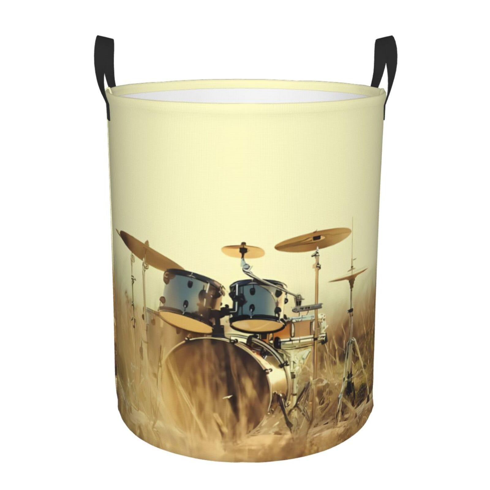 M Circular Hamper Music Drum in Field Print for Dirty Clothes