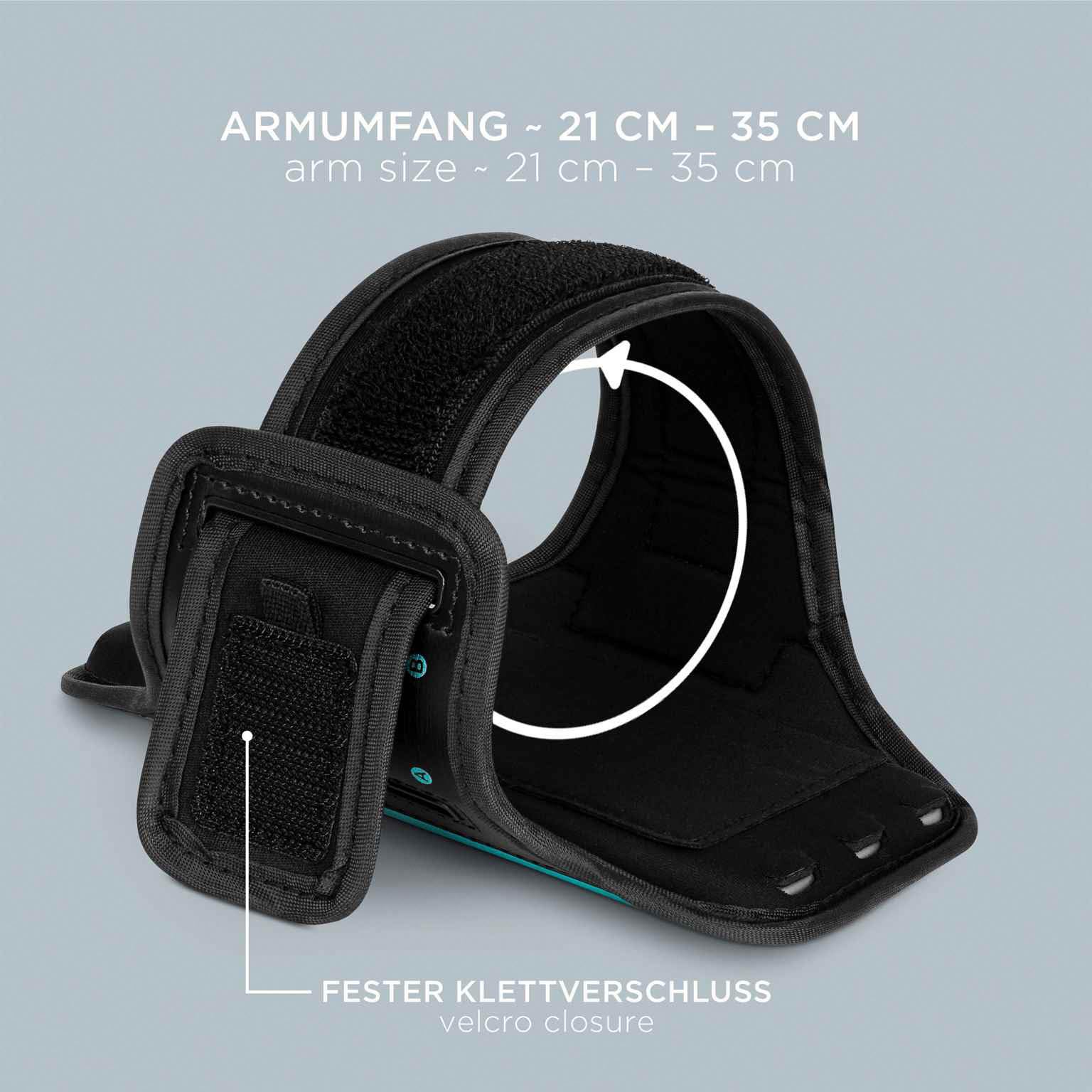 ONEFLOW Workout Case für iPhone 17 Pro Sportarmband zum Joggen mit Touch Fenster, Handy Armband für Sport und Outdoor, Handyhalterung für den Arm, Lauftasche Jogging, Blau