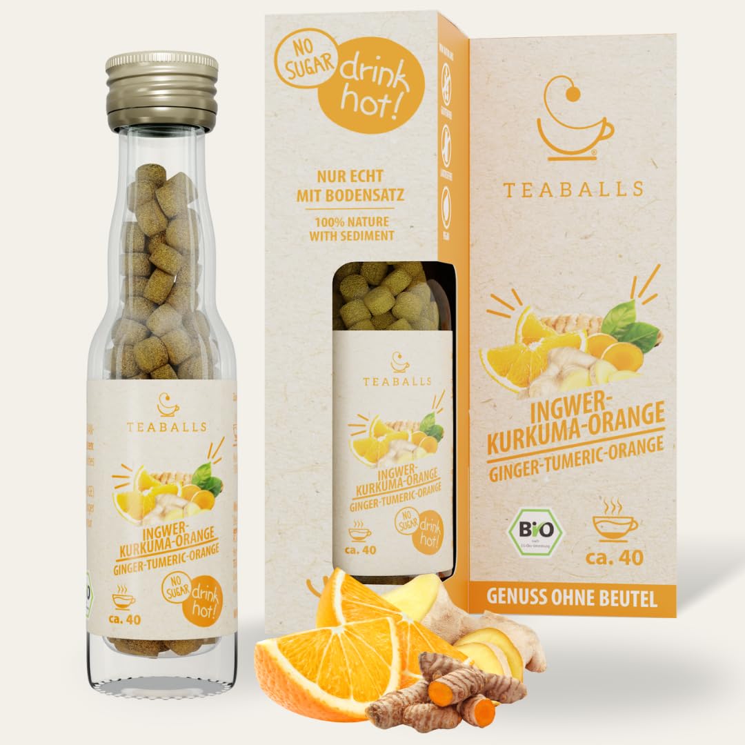 TEABALLS - BIO IKO (Ingwer-Kurkuma-Orange) - Frühlings-Gewürztee ohne Beutel - nur mit heißem Wasser, fruchtig, 40 Tassen, zuckerfrei & kalorienfrei, vegan, Deutsche Innovation