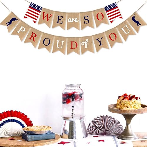 Miniatura 6 de Decoraciones para fiesta del Día de los Veteranos, bandera estadounidense con la frase "We Are so Proud of You", con soldados patrióticos, Día de