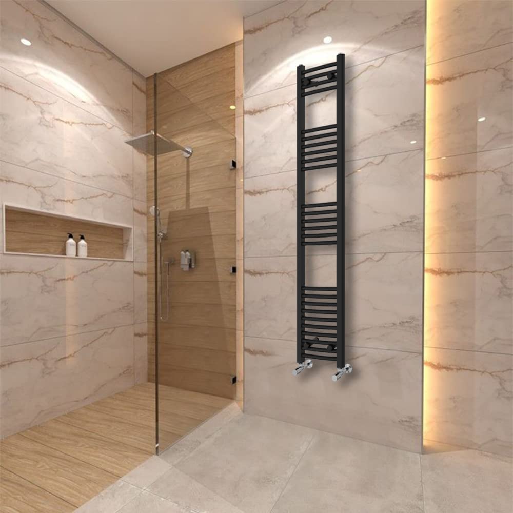 Warmehaus Black Curved Heated Towel Rail Radiator Ladder 1600X300mm Central Heating Radiators For Bathroom Kitchen
