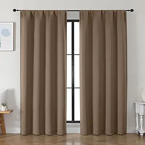 Simplebrand Ava Brown Blackout Curtains for Bedroom 84 Inch Length 2 Panels Set, Solid Thermal Insulated Privacy Living Room Window Treatment Curtains Blackout Drapes, W50 x L84 Inch, Brown