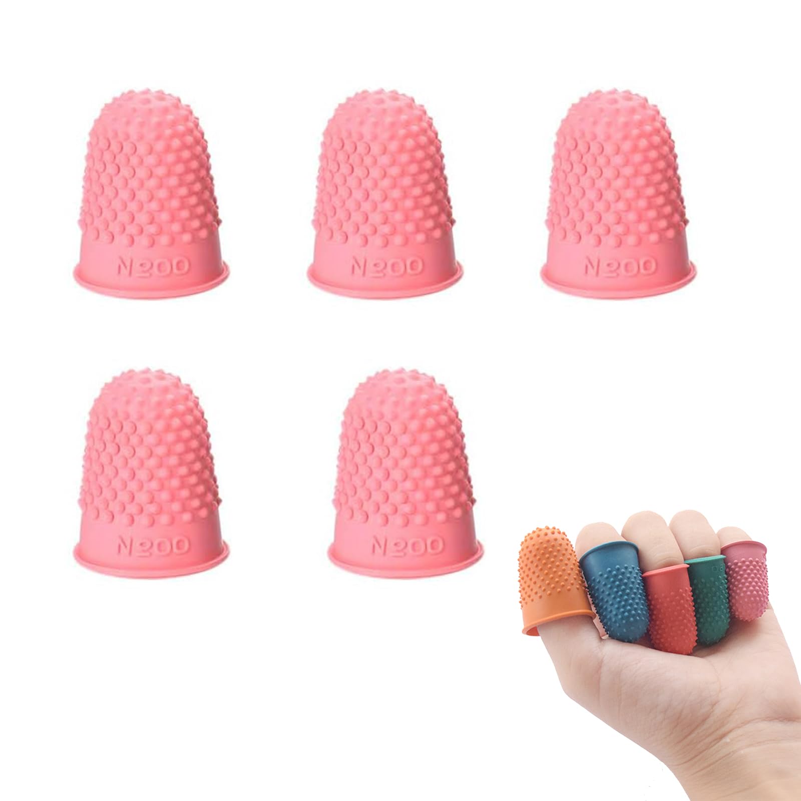 QLING Paquete de 5 dedales de goma, antideslizantes, flexibles, de goma, para contar notas, páginas giratorias, costura, contar, protector de punta de dedo, Rosa, Tamaño libre