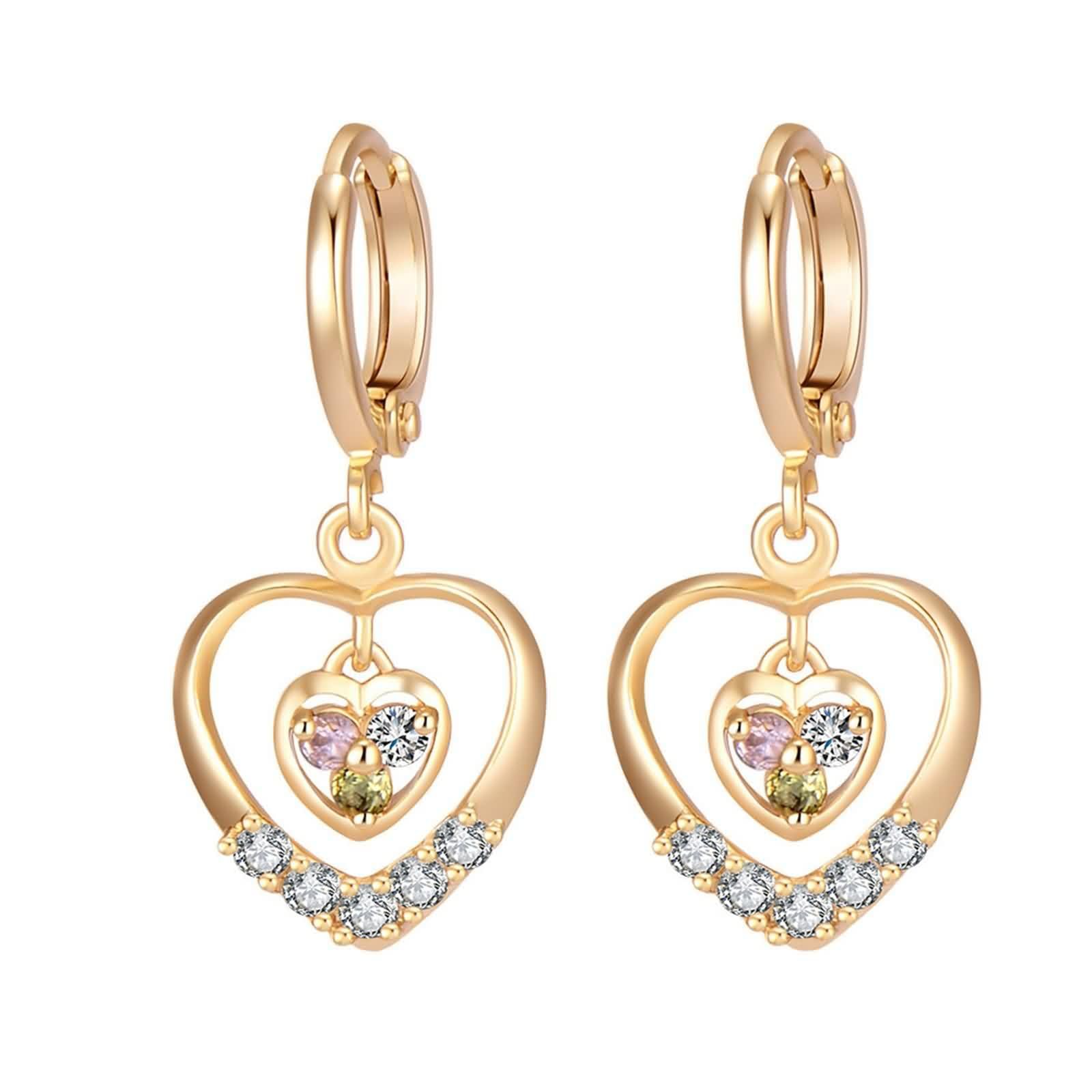 Pendientes Mujer Joven Oro Amarillo 9K Granate Amatista Rojo Morado Verde Redonda con Moissanita Hueco Corazon Pendientes Colgantes