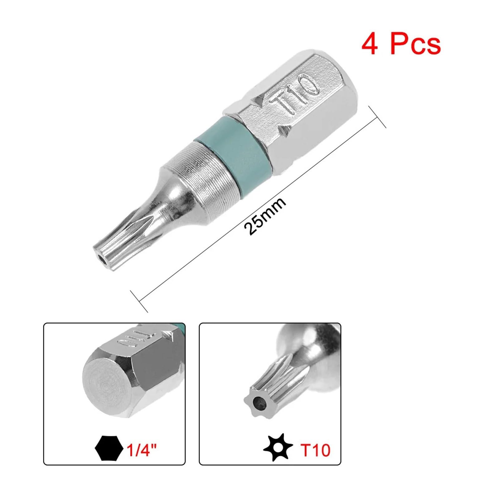4 embouts de tournevis 25 mm H2,5/3, T40/8/10/27/15, TS20. | Conception courte de 25 mm, tailles communes mixtes(4pcs T27)