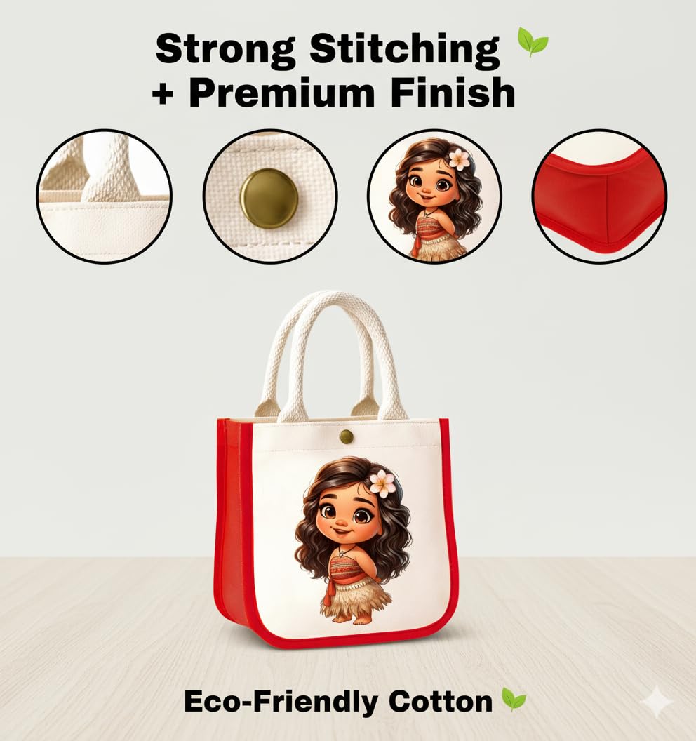HOBBY INDIA Kids Lunch Bag | Cute & Stylish Mini Tiffin Bag for Boys & Girls | Cute Cotton Cartoon Design I Perfect For Picnic Tuition School, Preschool & Playschool (Moana) 3