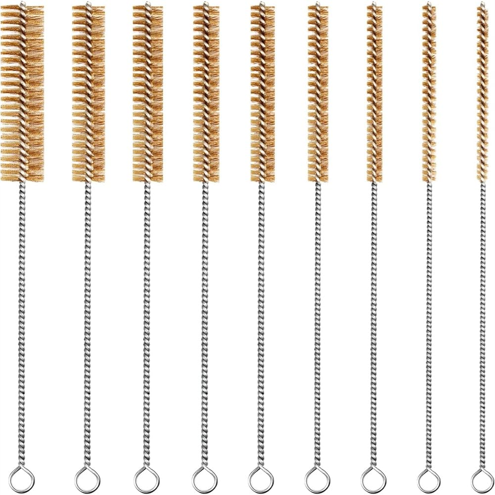 Jnchdghwa As Shown Brass Wire Brush Set 9Pcs Round Wire Brushes Tube Cleaning Brush 12" Bore Brush Metal Bristle Cleaning Kit For Pipe, Tube