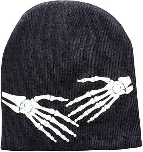 Y2K Beanie - Gorro luminoso con diseño de esqueleto a mano, diseño de calaveras, tejido de araña, gorro holgado