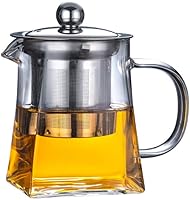 Vista 6 de Tetera de vidrio infusor de acero inoxidable, hervidor de vidrio de borosilicato, tetera de hojas sueltas, olla cuadrada (32.1 fl oz/32 oz)