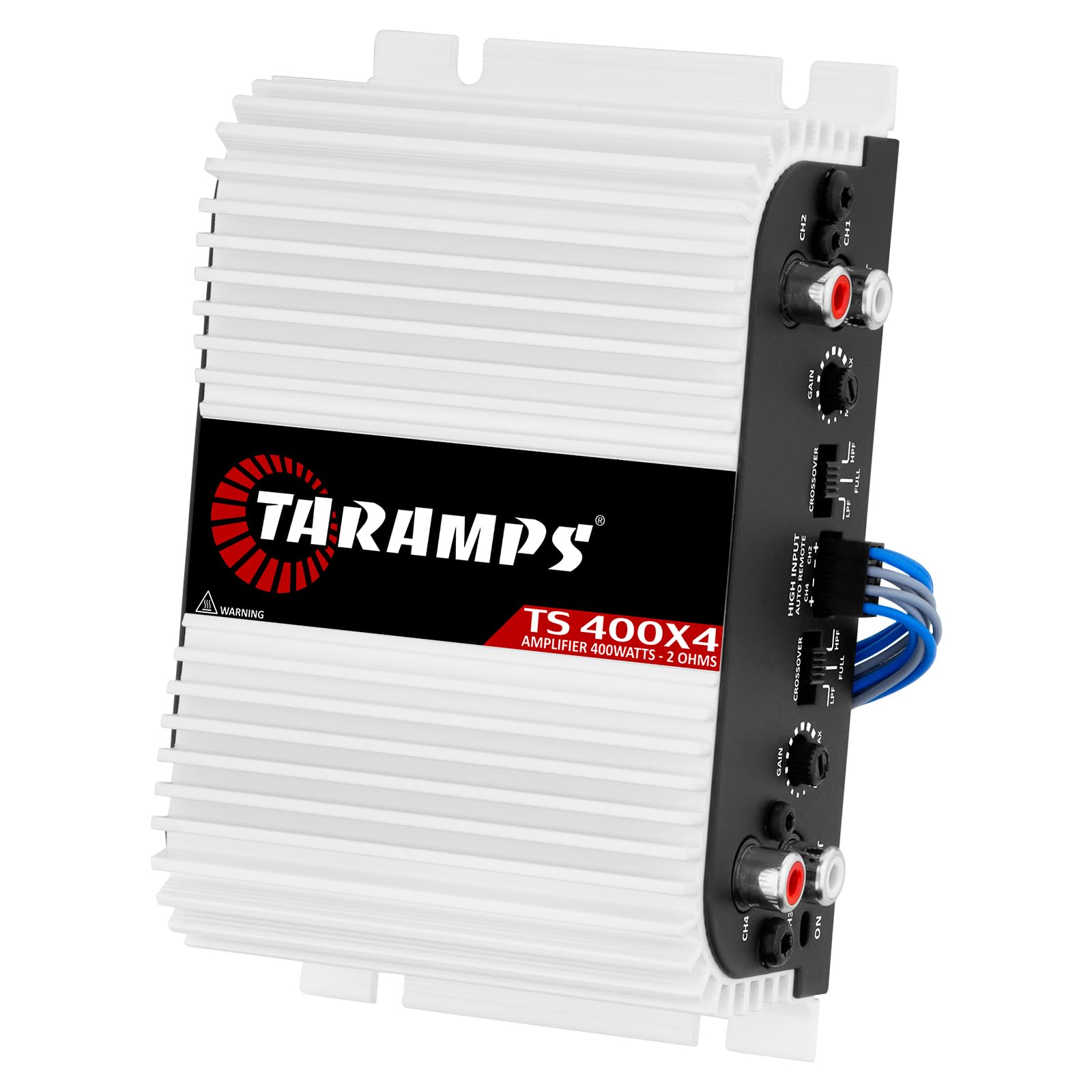 Taramps TS 400x4 con Entrada automática de Alto Nivel 400 vatios RMS, 4 Canales, Rango Completo, Amplificador de Audio para Coche, Entrada RCA, Clase D, 2 Canales Puentes, Sistema Amplificador
