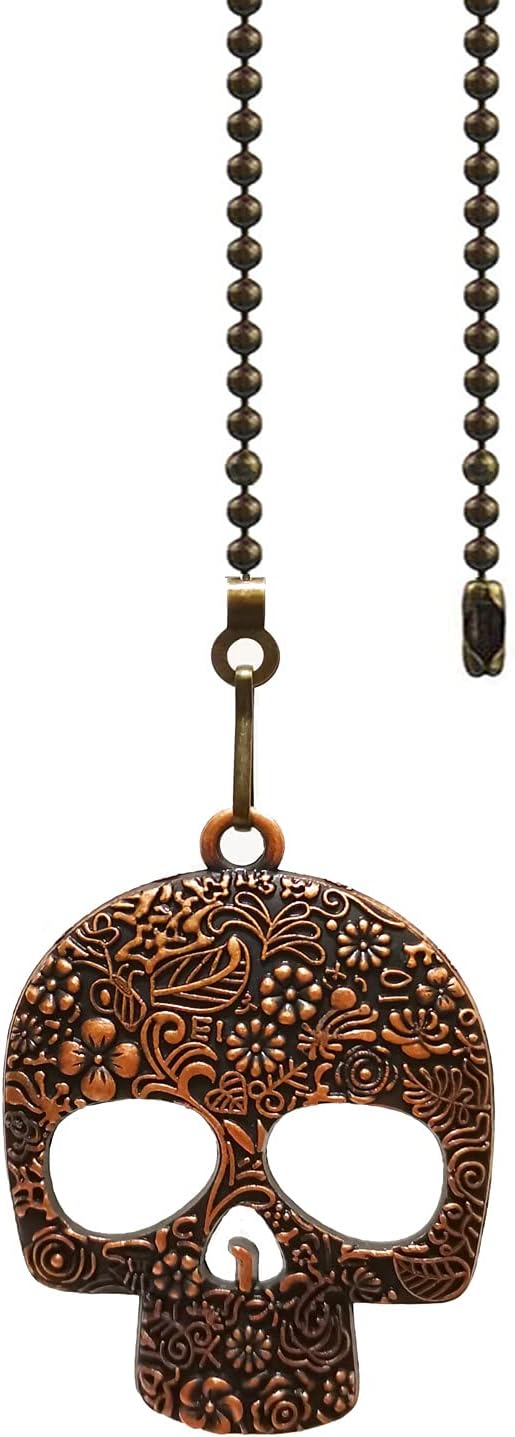 12 Inch Ceiling Fan Pull Chain with Vintage Skull Charm - Fan Pull Chain Extension, Pull Chains for Ceiling Fans and Lights with Connector(Copper)