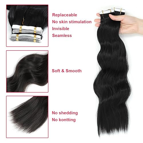 Miniatura 3 de Extensiones de cabello sintético adhesivas de 20 pulgadas de largo, ondulado, natural, suave, sintético, 10 unidades, 1.76 onzas, extensiones de