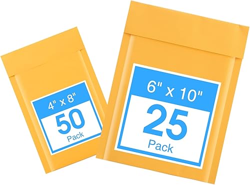 Fuxury Sobres de burbujas Kraft de 4 x 8 pulgadas, paquete de 50 unidades + paquete de 25 sobres acolchados impermeables autosellantes, sobres de