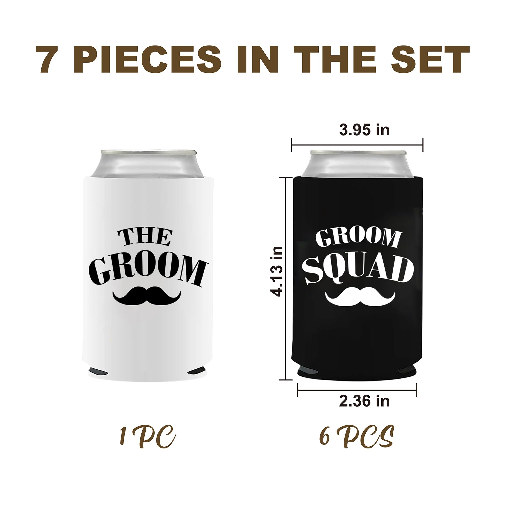 BachpartyGifts Bachelor Party Favors 7 Pcs Can Cooler Sleeves Groomsmen Beer Can Cooler for Party Decorations.(Groom Squad)