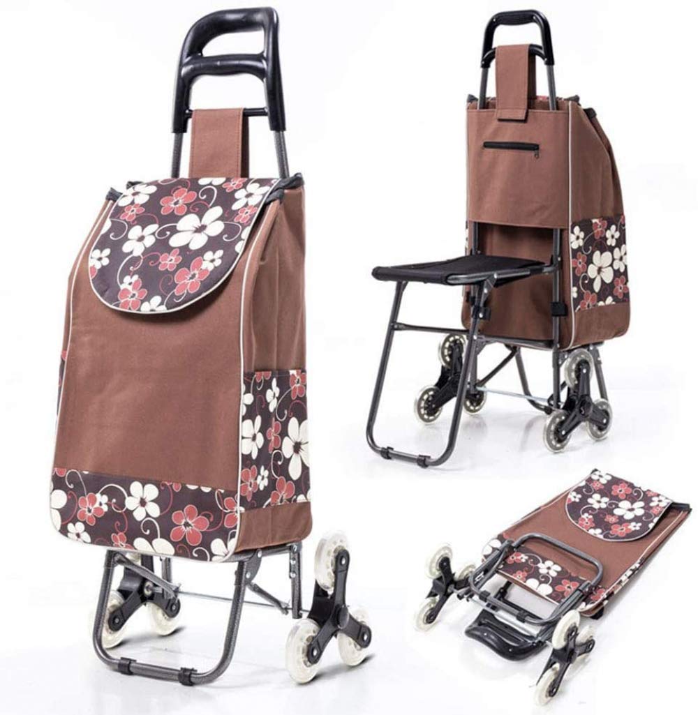 Buy Stair Climbing Wheeled Shopping Cart with Seat, 30Kg Large Capacity