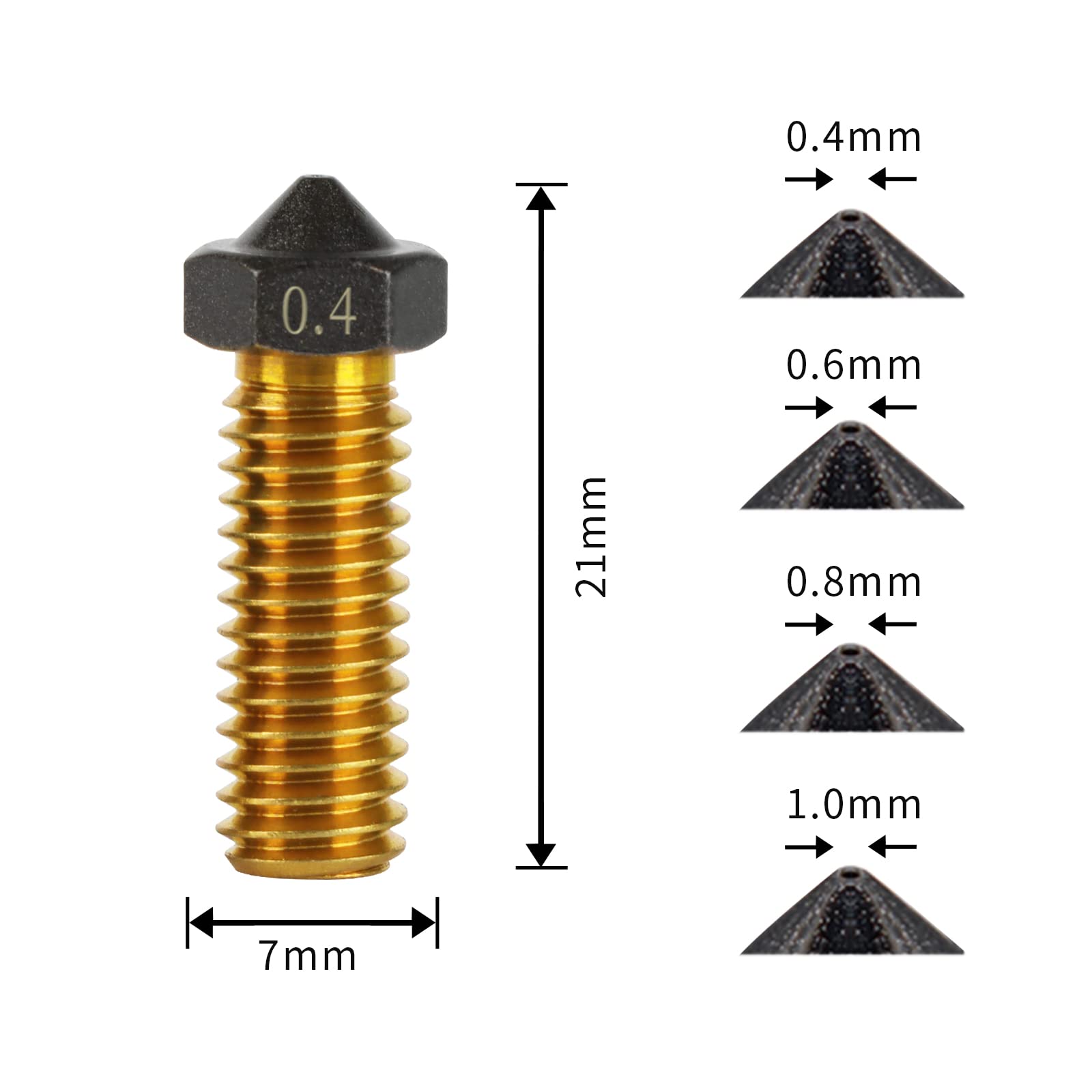 IdeaFormer-3D MK8/E3D/Volcano Messing PTFE Düse Beschichtung Antihaft-Filament 0,4/0,6/0,8/1,0 mm für 3D-Drucker Ender 3 envio Gratis (MK8 Düsen (0,4/0,6/0,8/1,0 mm))... (Vulkan PTFE beschichtete