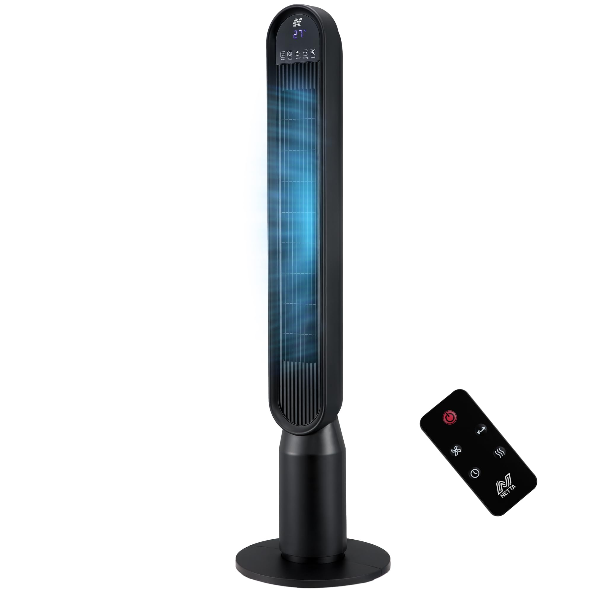 NETTA 44 Inch Tall Tower Fan with Remote Control - Bladeless Oscillating Fan with LED Display & 8-Hour Timer - 4 Speed Settings, 4 Wind Modes - Electric Floor Fan for Home, Kitchen & Office - Black โ image 1