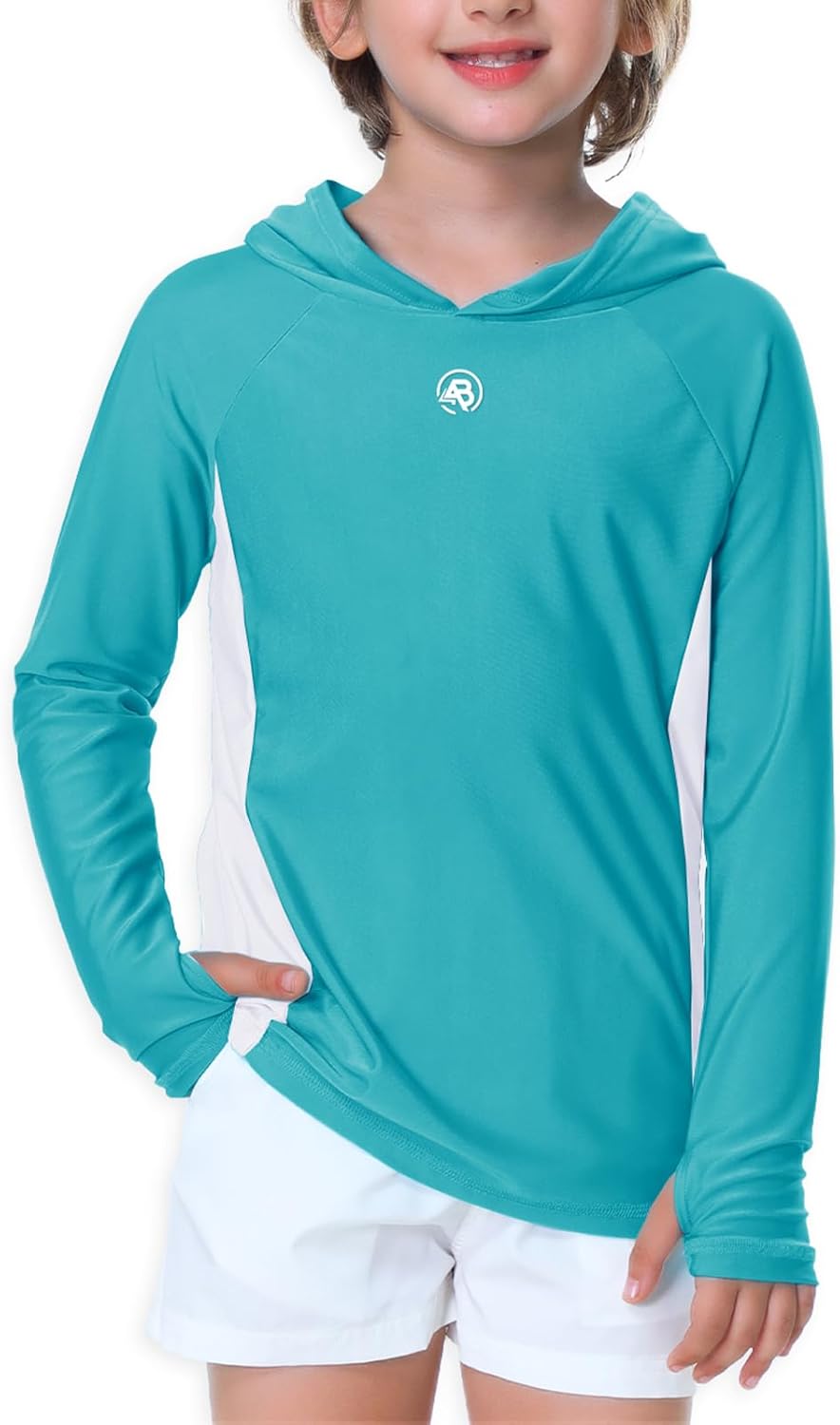 AOBUTE Unisex Kids Long Sleeve Hoodie Rash Guard Boys UPF 50+ Swim Top with Thumb Hole 3-12 Years