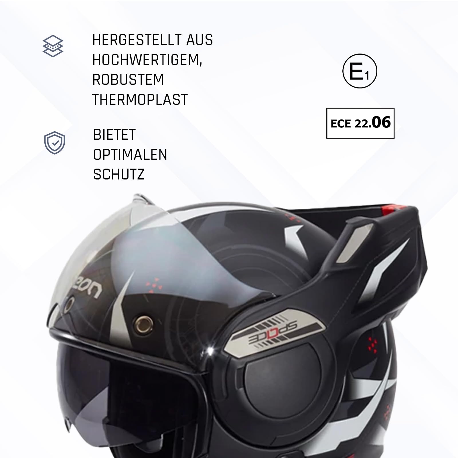 BEON Stratos Motorradhelm - Systemhelm Klapphelme mit Visier und Sonnenblende - Rollerhelm Sonnenblende - Motorrad Helm Damen & Herren - Integralhelm 180° Klappbar - Anti-Kratz-Visier - XL