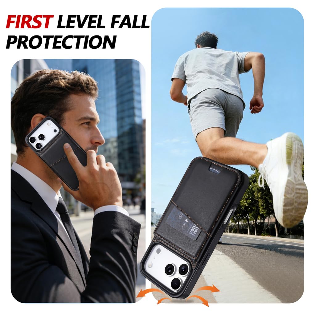 Etui z portfelem do iPhone'a 17/17 Pro/17 Air/17 Pro Max, skórzany portfel, etui na telefon, stojak, ochrona przed upadkiem, biznesowa powłoka ochronna RFID (brązowy, 17 Air)