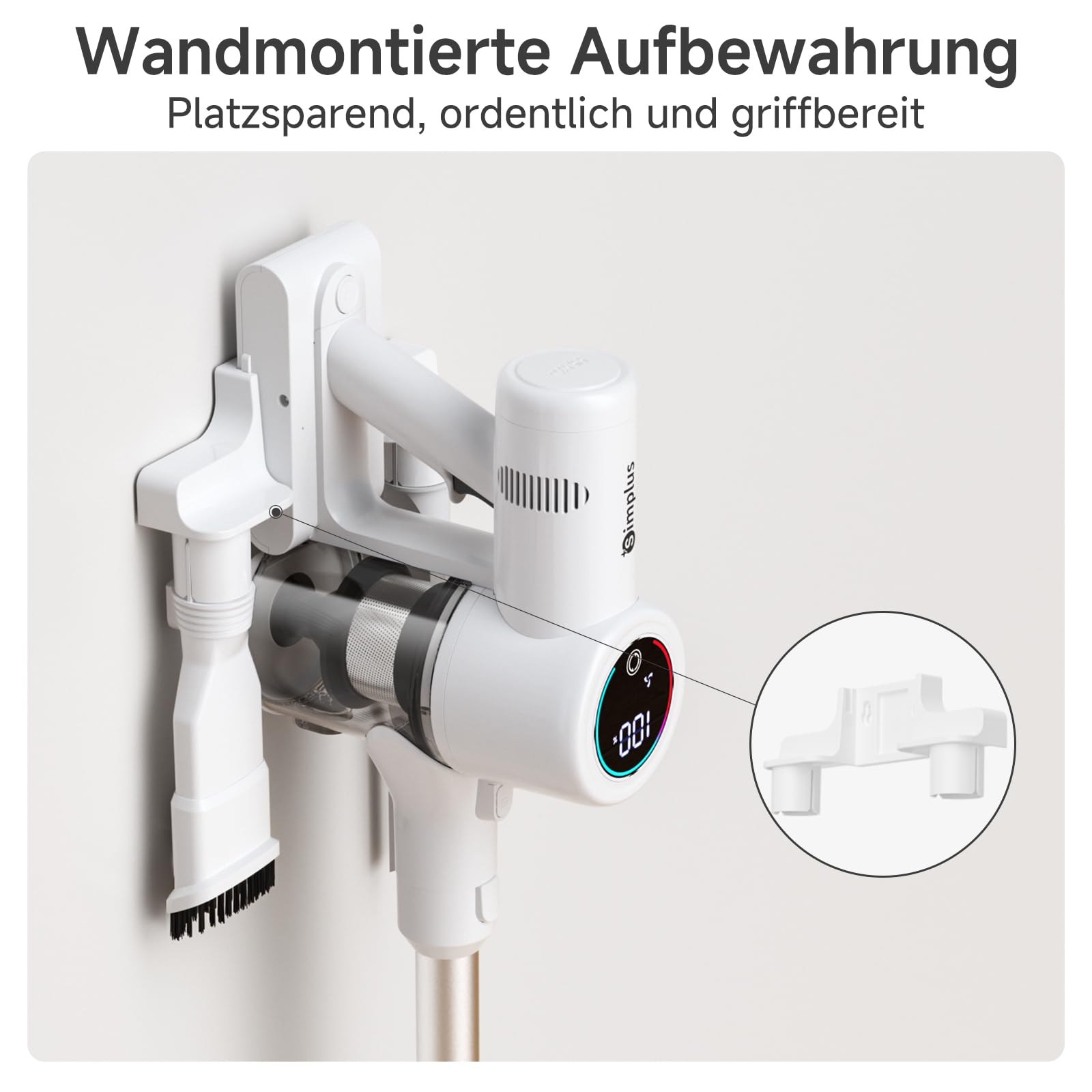 SIMPLUS Akku Staubsauger 22000Pa, 3-Stufen Saugkraft, LED-Display, 5-Fach Filterung, 40 Min Laufzeit, 0.7L Staubbehälter, mit LED-Bodenbürste & Wandhalterung, für Tierhaare/Teppiche/Hartböden