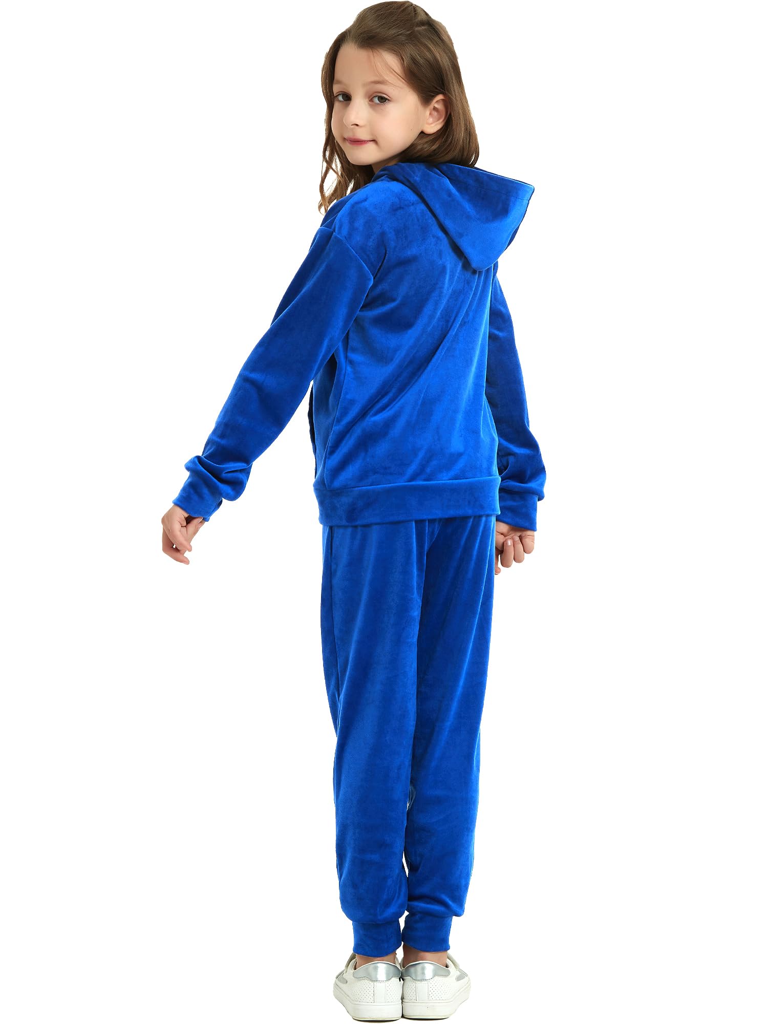 MessBebe Completo tuta velluto 2 pezzi bambine, felpa zip con cappuccio e pantaloni jogger sportivi