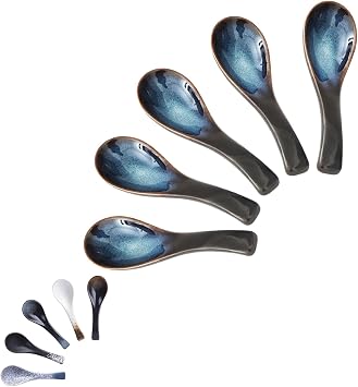 Japanese Ramen Soup Spoons Ceramic Asian Soup Spoons for Ramen Noodles Udon Po 5pcs