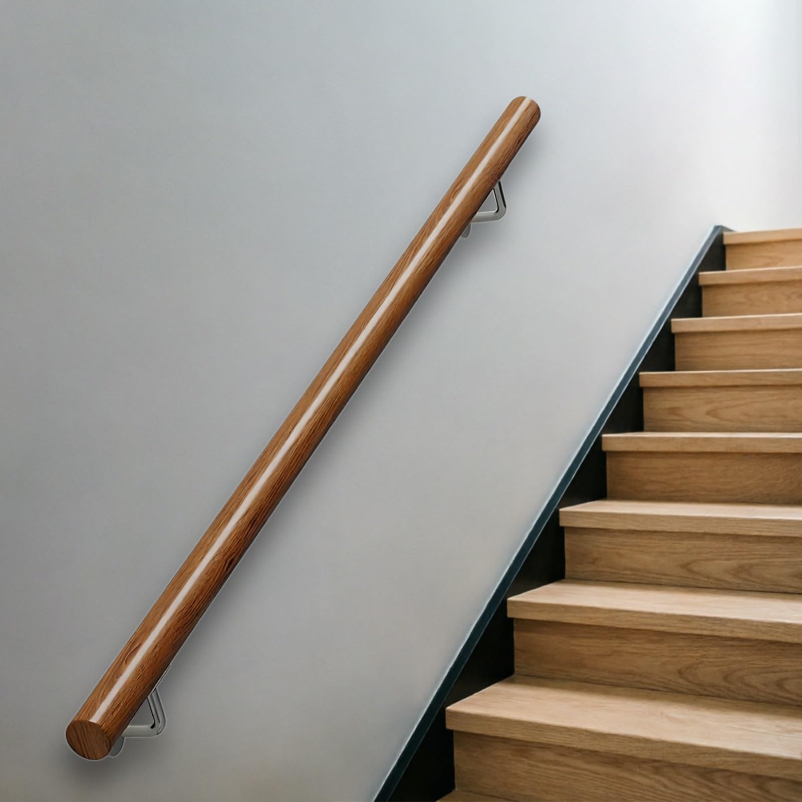 DMCHENGMA Round Wood Stairs Handrails Support Kit | 90cm 1m 1.5m 2m 2.5m 300cm 4.5m Stair Banister Hand Rails for Indoor(9ft/270cm)