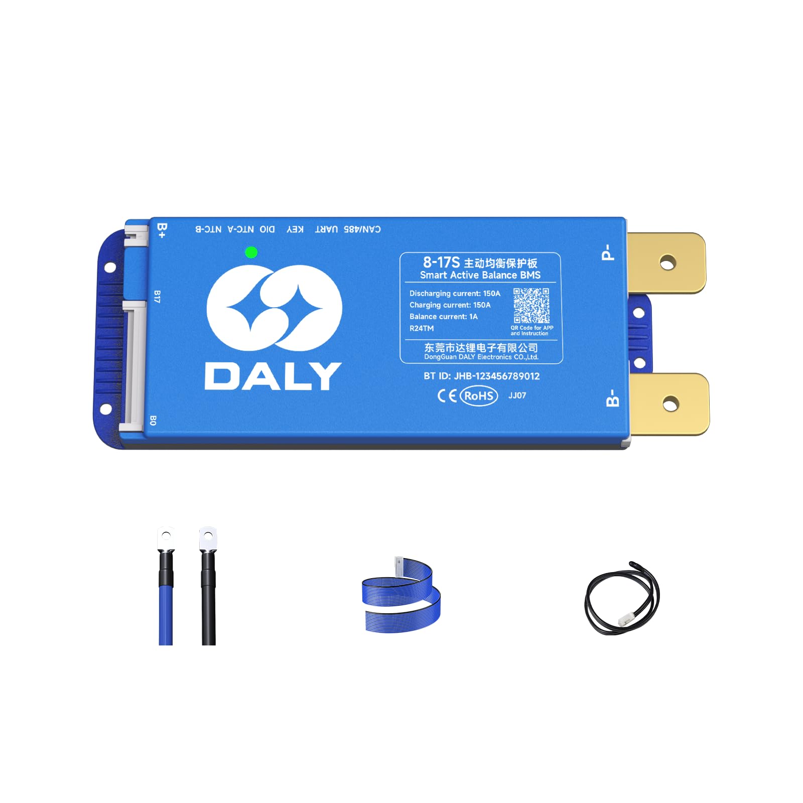 DALY Smart Active Balance BMS 150A 24V-60V 8S-17S Integriertes Bluetooth mit RS485 CAN PCB Batterieschutzplatine für Li-Ionen-LifePO4-LTO-Akkupack