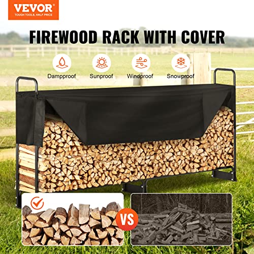 Image of VEVOR 8.5FT Outdoor Firewood Rack with Cover, 102x14.2x46.1 in, Heavy Duty Firewood Holder & 600D Oxford Waterproof Cover for Fireplace, Patio, Indoor /Outdoor Log Storage Rack for 1 /2 Cord of Firewood