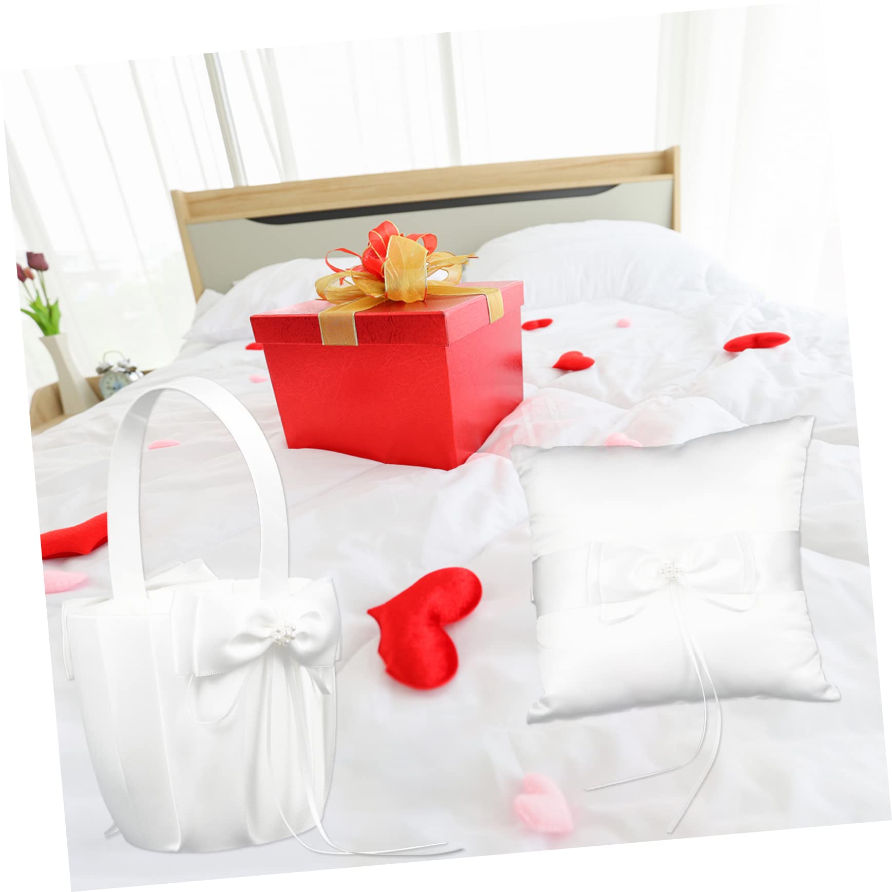 COLLBATH 2 Stück Hochzeitskorb aus Stoff Weiß für Ringkissen und Blumenmädchen bei Hochzeit oder Feier