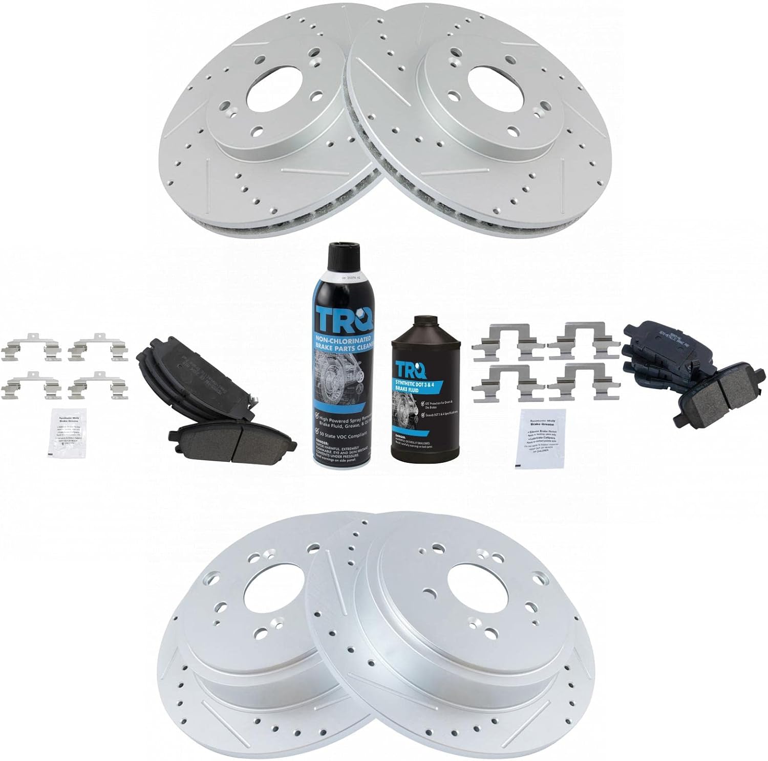 TRQ Front and Rear Performance Brake Pad & Rotor Kit Brake Chemical Kit Brake Pads Brake Rotors Set Semi-Metallic Compatible with 2003-2006 Acura MDX
