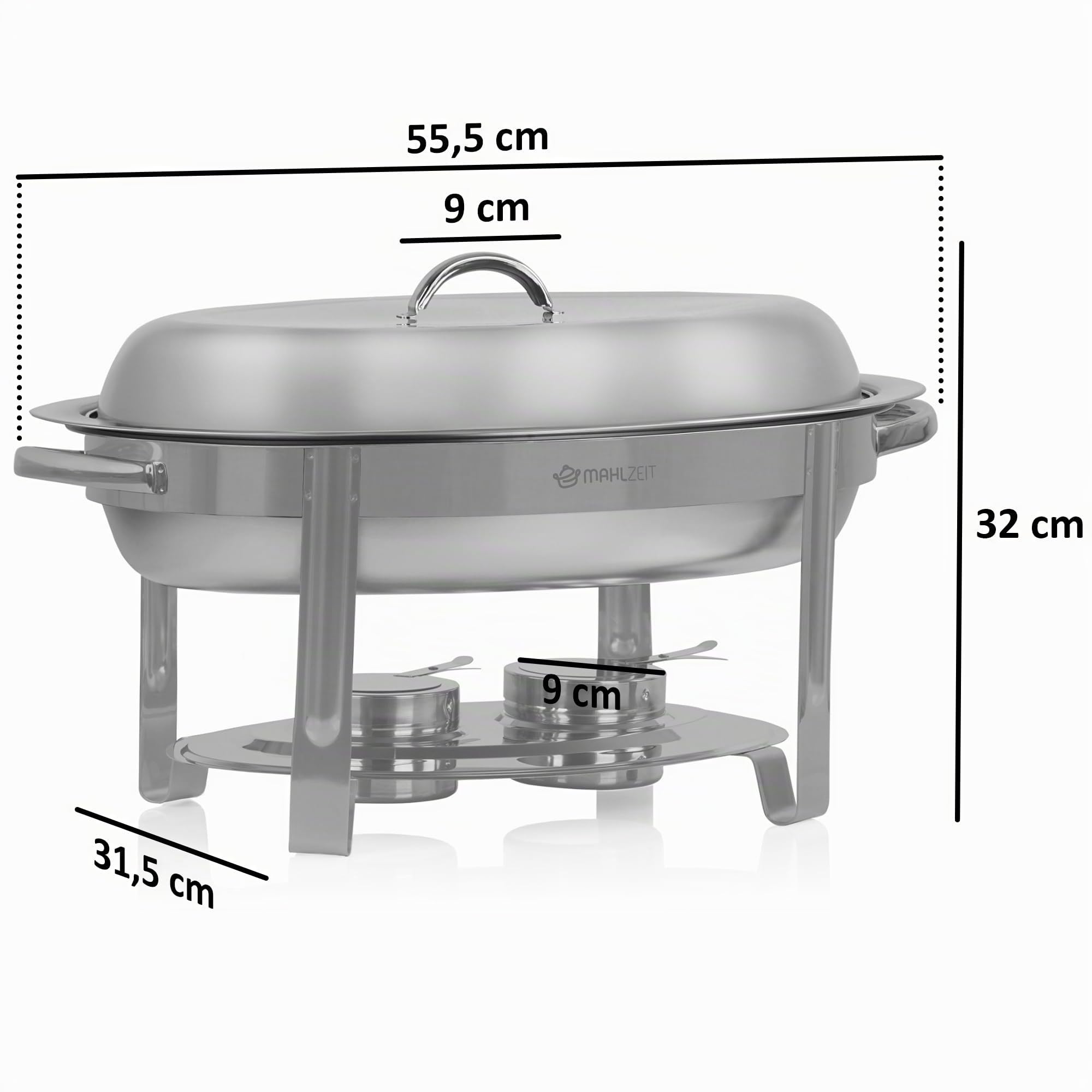 Mahlzeit Edelstahl Chafing Dish oval 5 Liter | Speisenwärmer rund, Wärmebehälter, Warmhaltebehälter Essen, Buffetwärmer | Bain Marie Rechaud, Chafing Dishes für Buffet Catering und Party