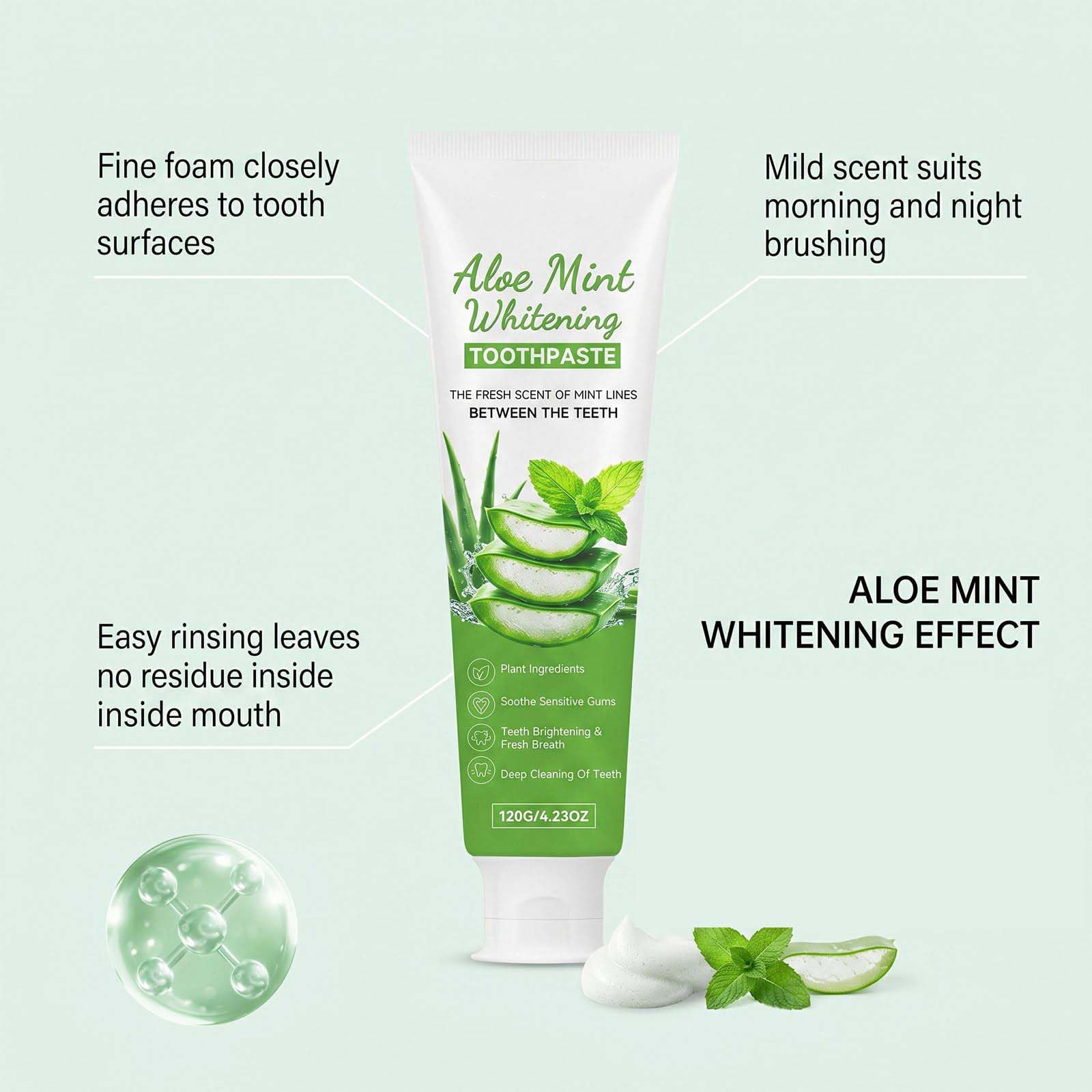 Dentifrice émail nettoyant blanchissant doux, dentifrice pour dents sensibles et soins des gencives, dentifrice rafraîchissant à l'aloe vera et à la menthe poivrée haleine fraîche (5pcs)