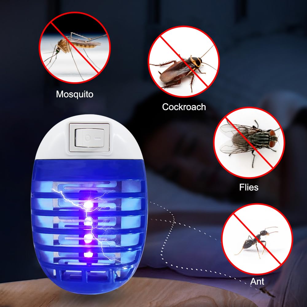 Lampada Antizanzare Elettrica, 4 Pezzi Lampada per Zanzare, Trappole per Zanzare con Lampade UV, Presa Repellente per Zanzare, per Falene, Mosche, Zanzare, Interni Camera da Letto Cucina
