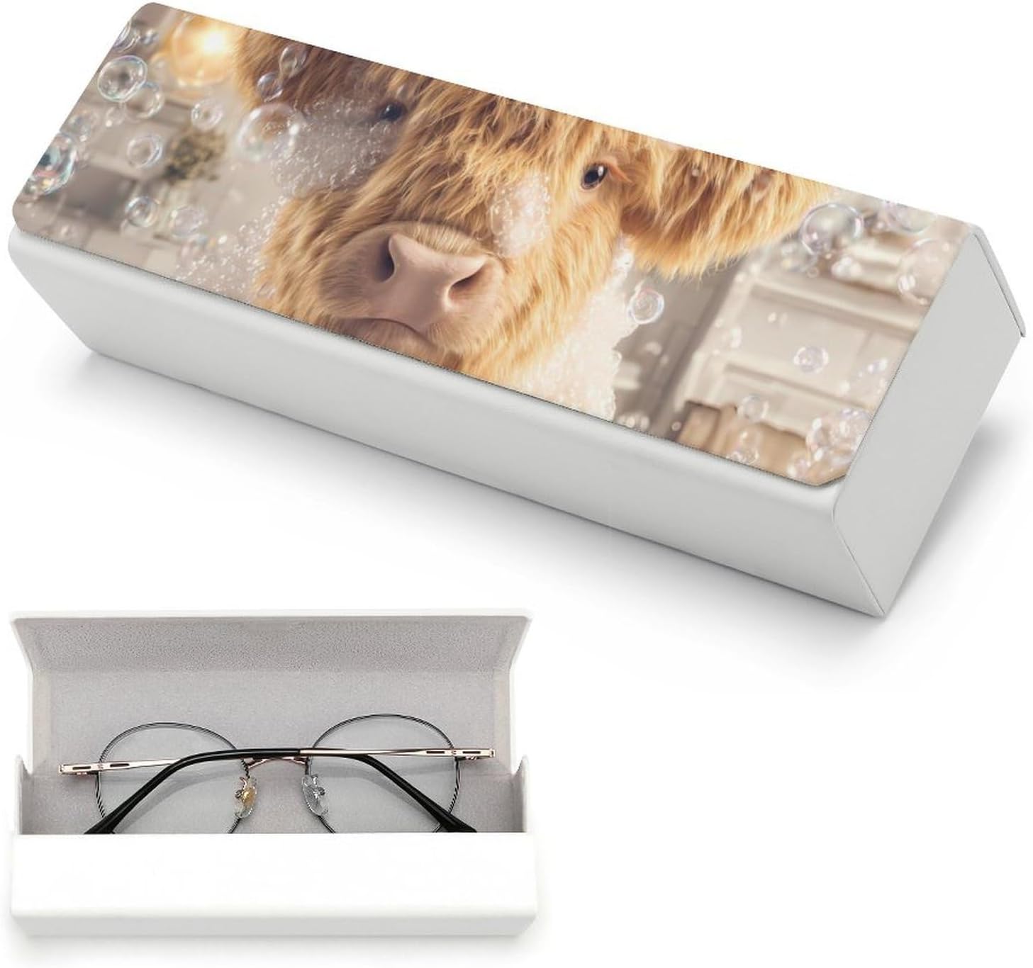 Cute Highland Cow in Bath Eyeglasses Case with Cleaning Cloth image 5