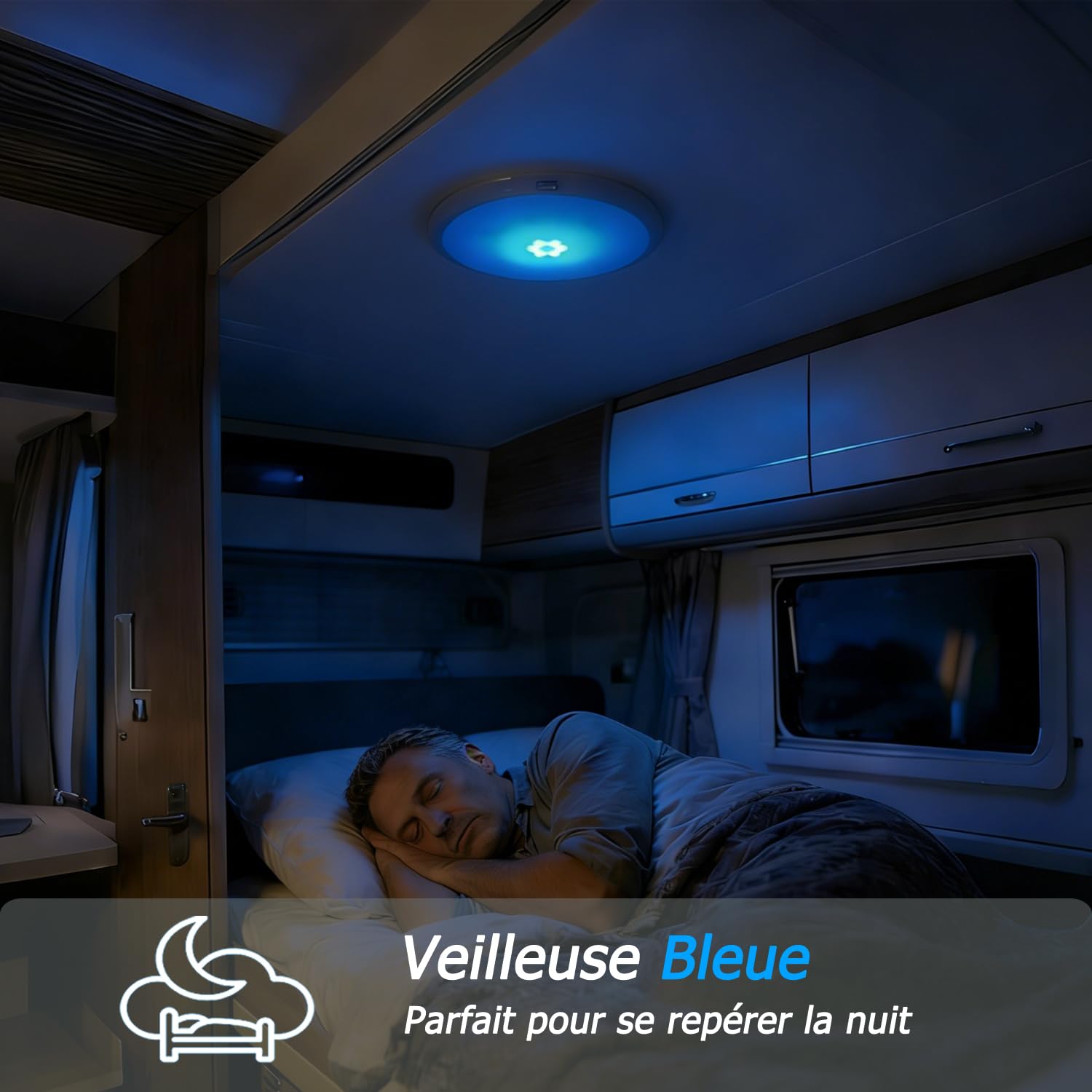 D-lite Plafonnier LED 12v pour Camping Car, 22CM Ronde Ultra Plat, Lumière 6000K Blanc Froid Dimmable avec Veilleuse Bleue, Éclairage Intérieur pour Caravane, Fourgon, Bateau, Blanc Moderne