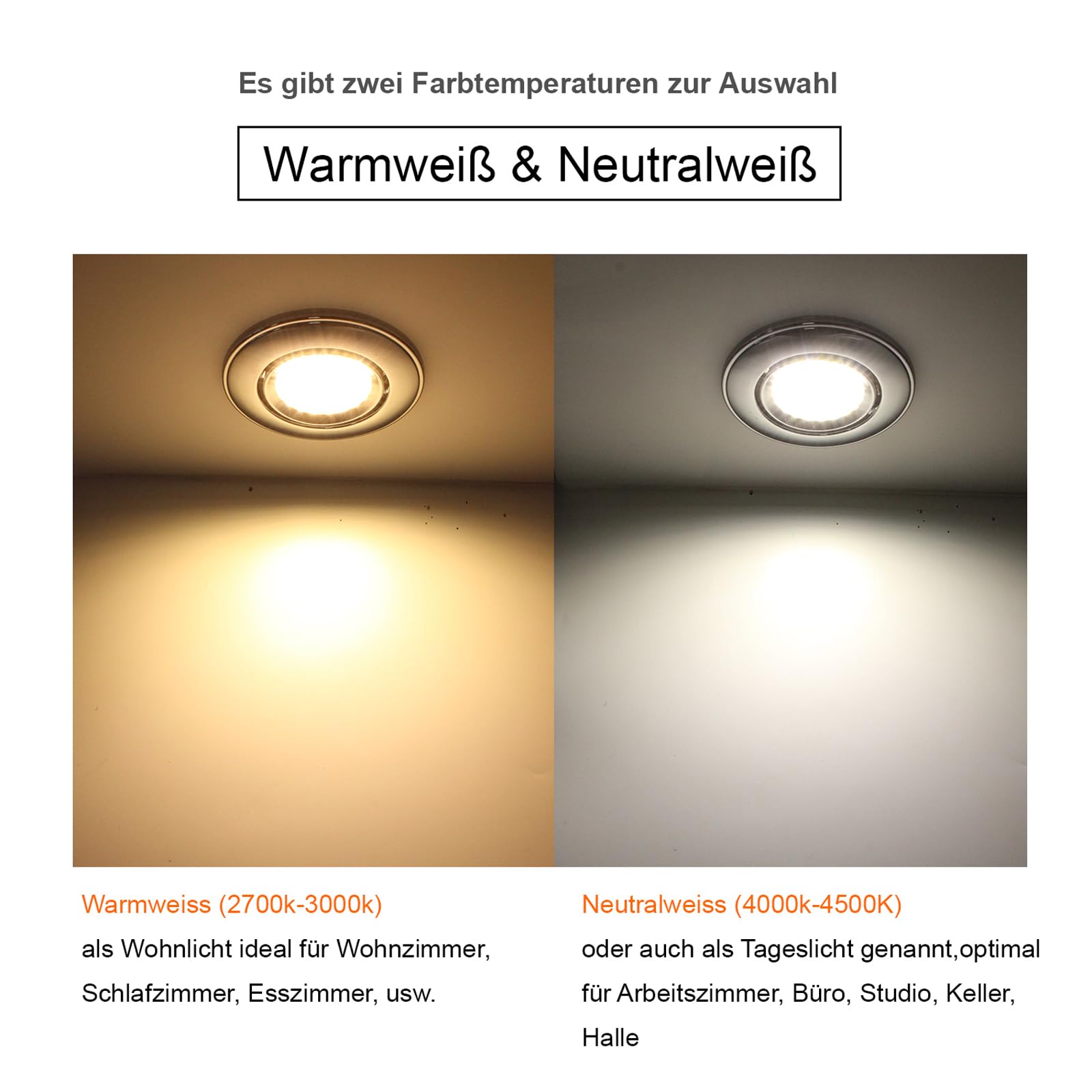 HiBay 4er Set LED Spot Einbaustrahler 230V GU10 5W 68mm Einbauspots Rund Einbauleuchten Edelstahl gebürstet Neutralweiß für Wohnzimmer Schlafzimmer Küche