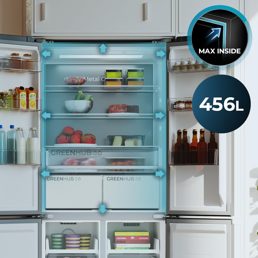 Cecotec Frigorifero 4 Porte Semi-Integrabile No Frost Bolero CoolMarket 4D 456 SBI Inox E. Extra Capacità Max 456L, Altezza 189cmx83cm Larghezza, MetalFlexCooling, Compressore Inverter Silenzioso