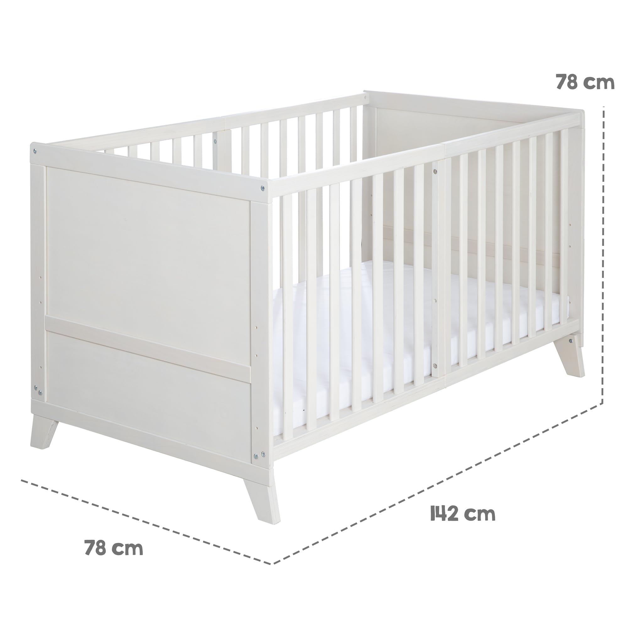 roba Conjunto Completo de Cuna Savanna Friends - Cuna para bebé 70 x 140 cm de Madera Incl. colchón Ropa de Cama Dosel y Barra de Dosel - Evolutiva Desde 6 Meses - Gris Natural