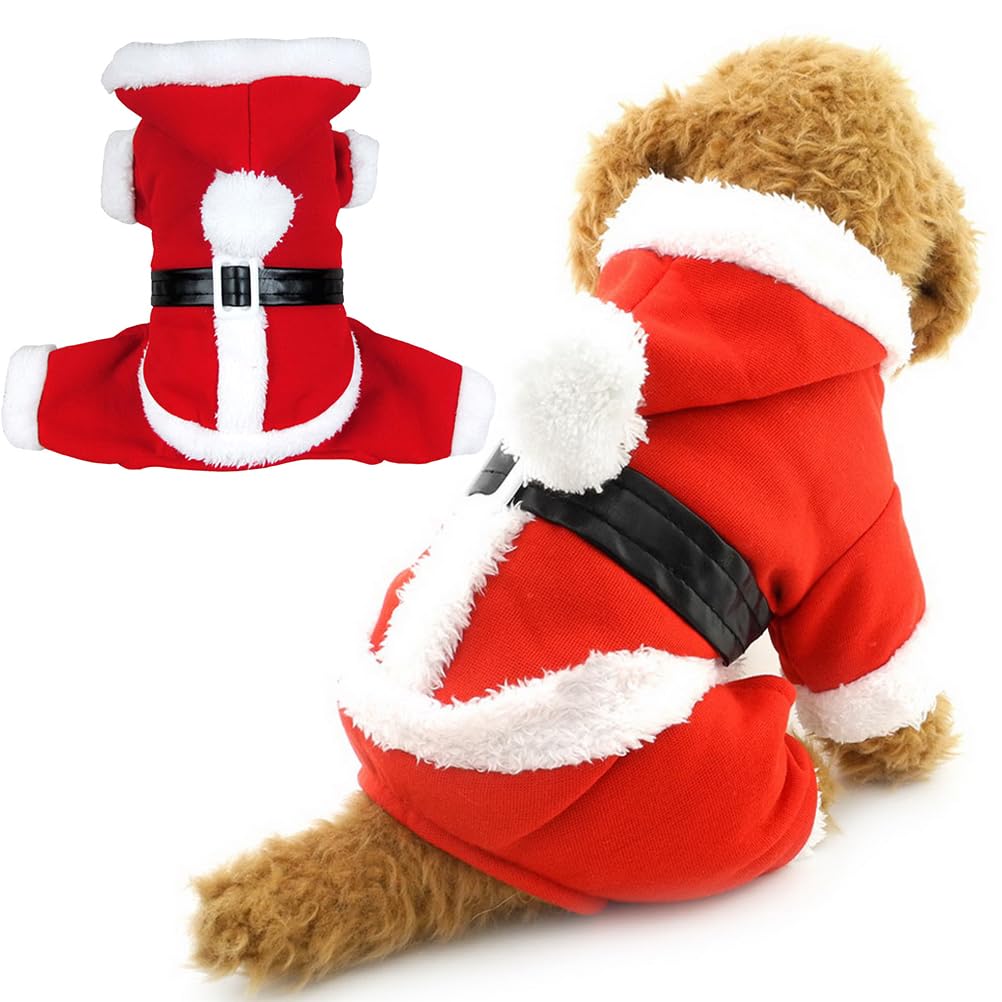 ZUNEA Santa Claus Xmas Christmas Costume for Small Dog Cat Pet Fleece Jumpsuit Coat Jacket Hoodie Soft Warm Cozy Chihuahua Clothes Outfits L