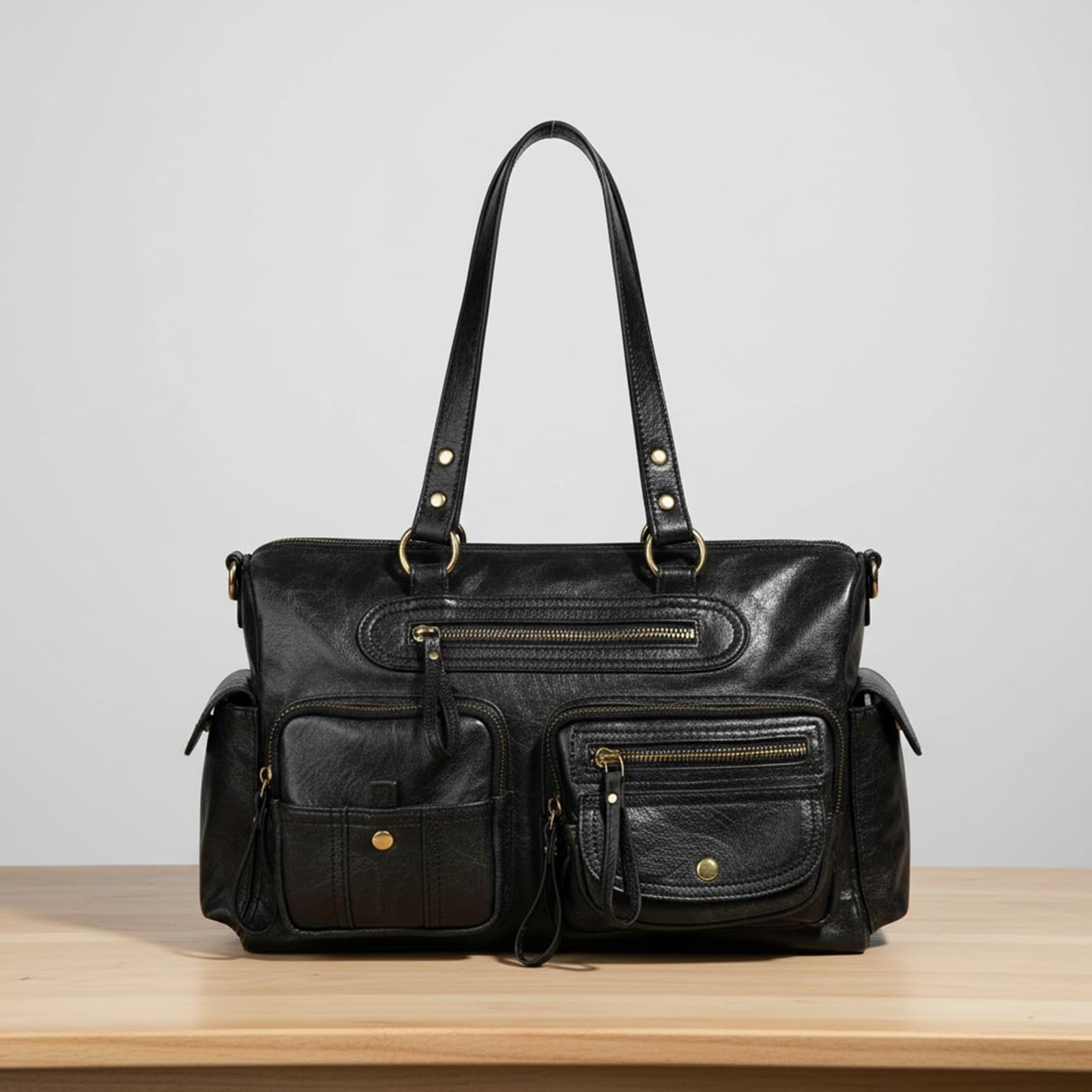 Borsa a tracolla da donna in PU stile anni '90 con tasche multiple borsa retrò con cerniera a tracolla per viaggi, nero+marrone