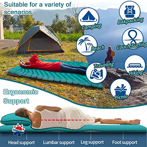 MULEVIP Isomatte Camping,Selbstaufblasende Luftmatratze,Isomatte Camping Selbstaufblasend mit Kissen,mit Fußpresse Pumpe-Verdickt Wasserdicht-Faltbar-Schlafmatte für Wandern Reisen Backpacking Strand