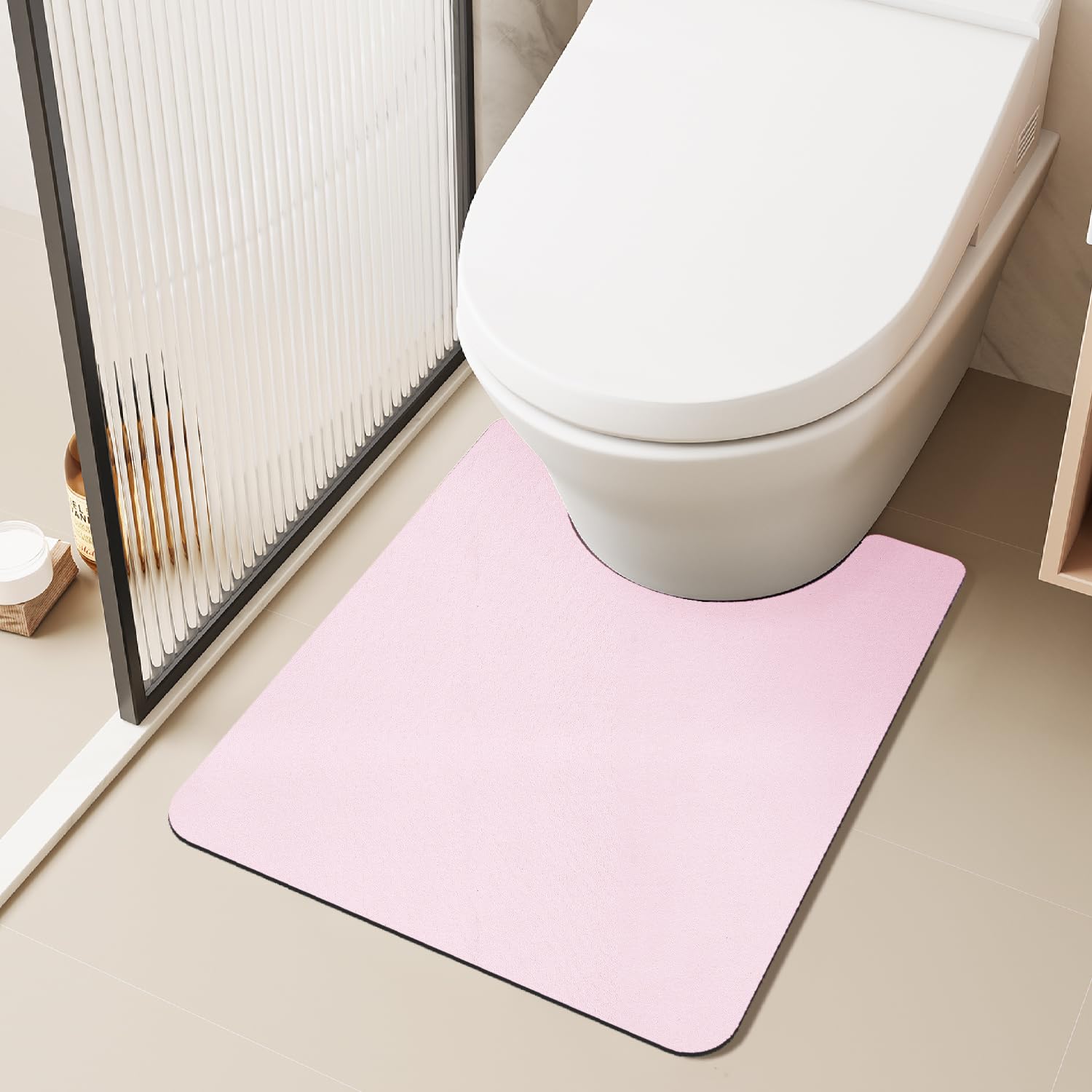 TYUU Toilet Rug, Thin Toilet Rugs U Shaped Washable Non Slip Absorbent Quick Dry Low Pile Toilet Mat, 20"x24" U Shape Pink